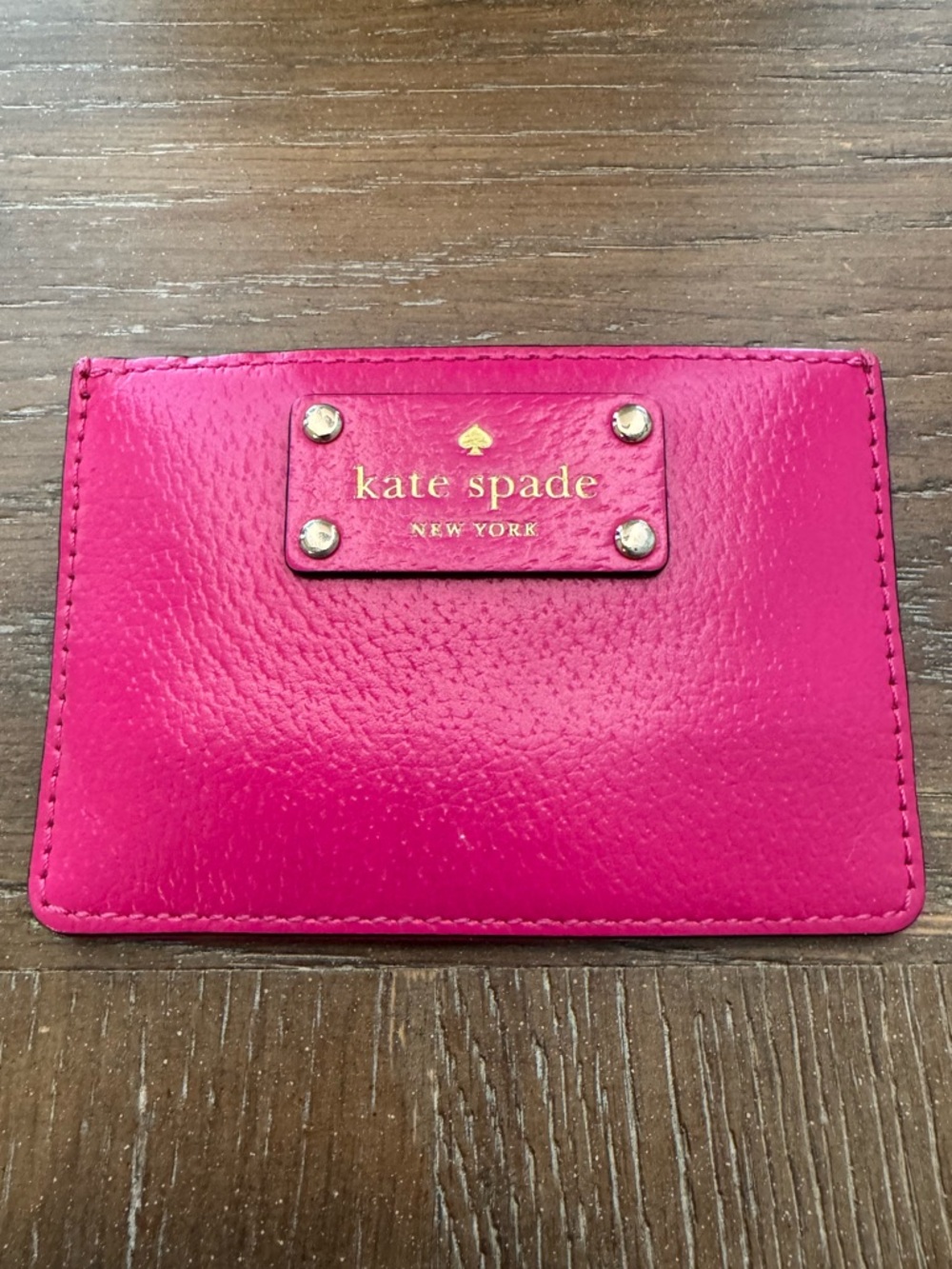 kate spade Bright Pink Leather Card & Key Holder with Gold Plaque